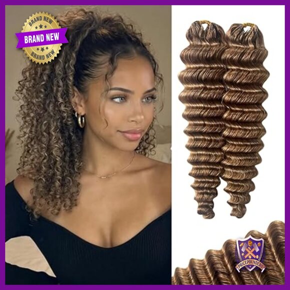 18 Inch Human Hair Extensions Deep Wave Crochet Feather 2 Pack Knotless